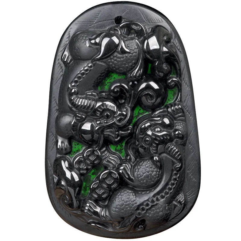 اليشم الطبيعي الأصيل من الدرجة A ، الحبر اليشم Tongcai Pixiu قلادة بذور الجليد اليشم الرجال والنساء القلائد المعلقات الملحقات #5