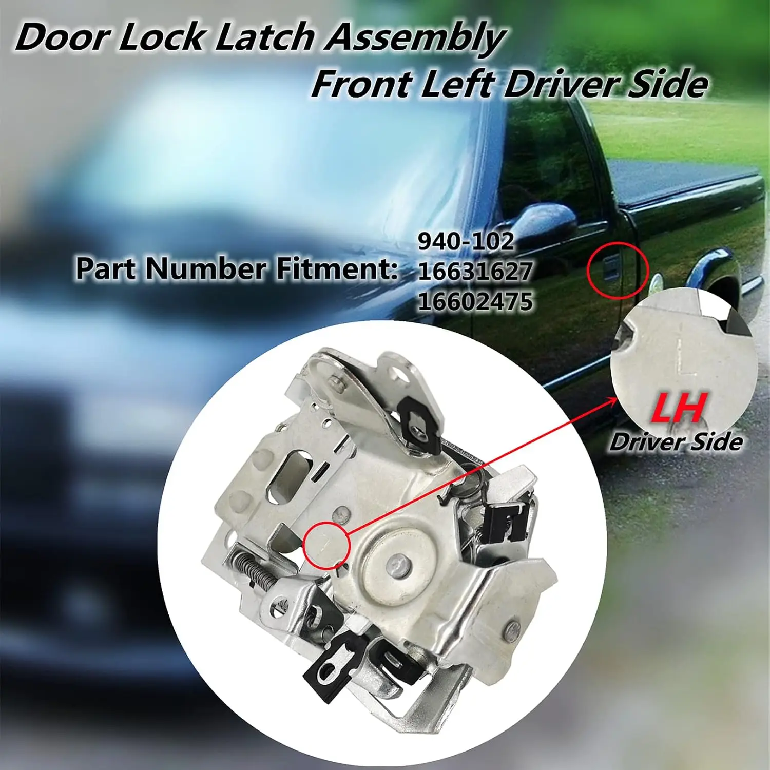 Door Lock Latch Assembly Front Left LH Driver Side 940-102 16631627 16602475Replacement for1988-2002Chevy GMC C1500 C2500 C3500 - Image 2