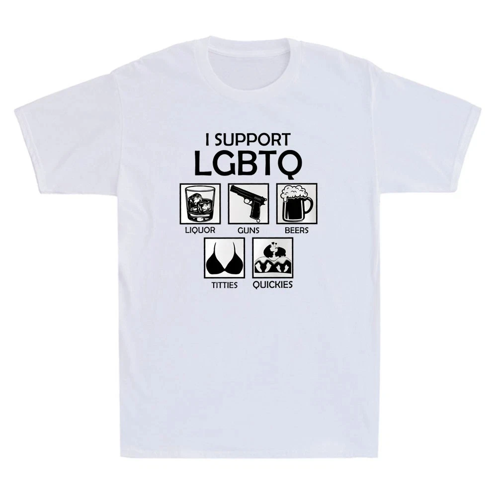 I Support LGBTQ Funny Drinking Adult Rude Stag Meme Joke Novelty T-Shirt Short Sleeve Graphic Men's T-shirts for Summer Unisex