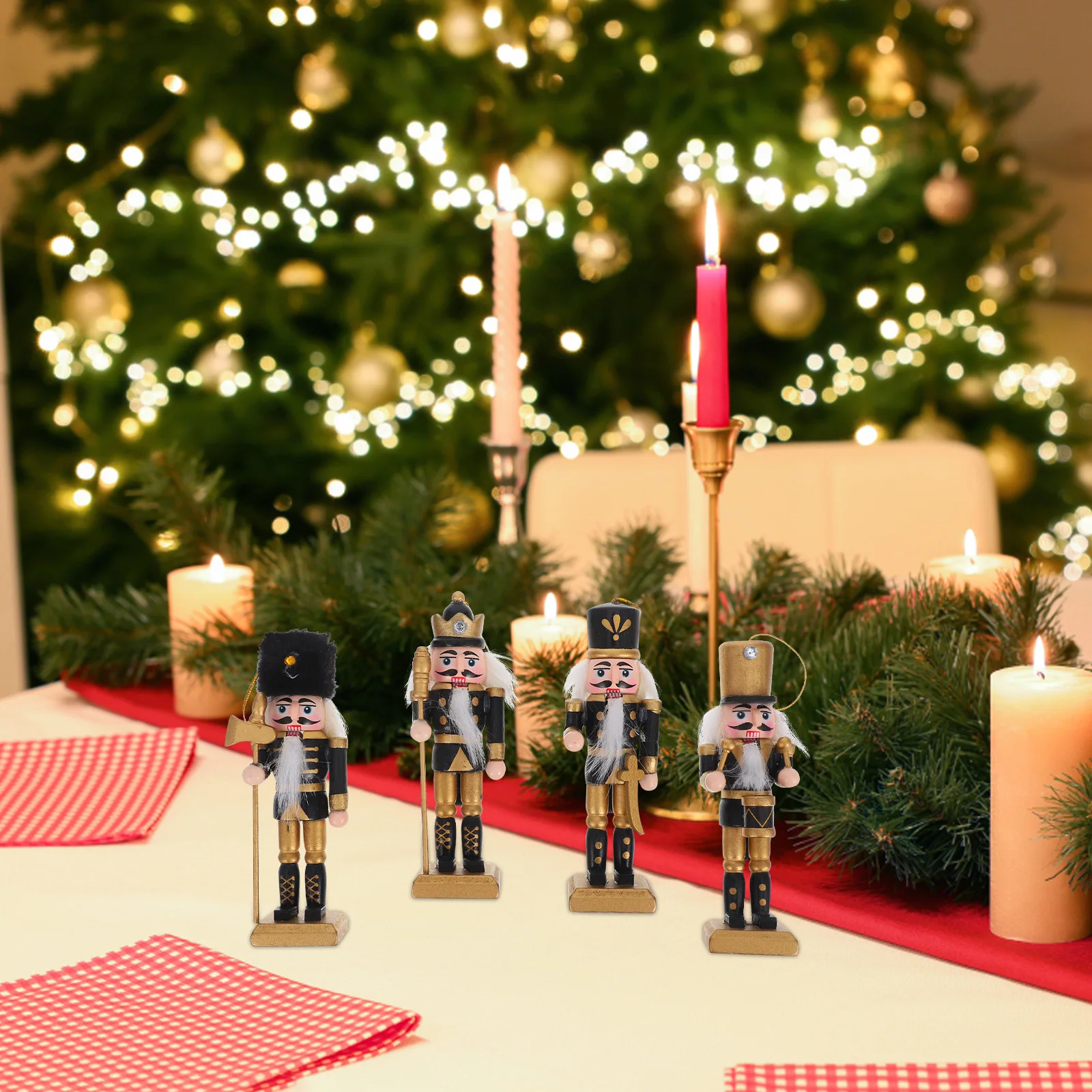 

4pcs Gold Nutcracker Soldiers s Christmas Home Nutcracker Adornments Decor Gifts Wood Craft naments Desktop Accents