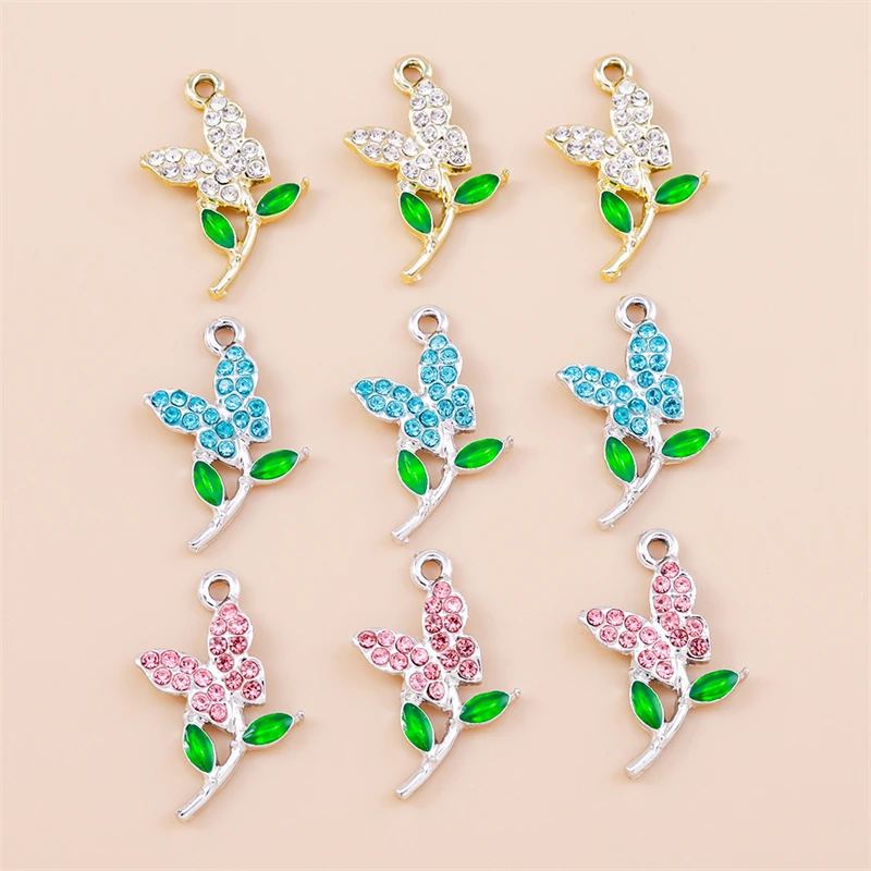 10 Stück Niedliche Kristall-Metall-Anhänger in Form von Baumblättern und Blumen für Schmuckherstellung, Ohrringe, Halsketten, Armbänder, DIY-Bastelzubehör – Detail 11