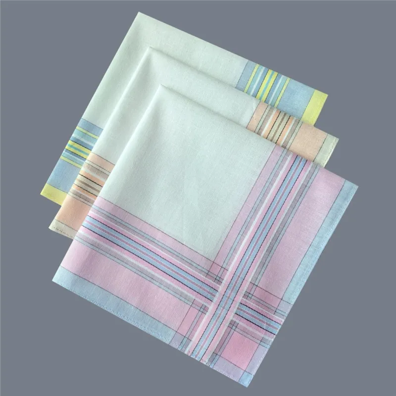 3Pcs 29x29cm 100% Cotton Thin Retro Plaid Checkered Printed Women Handkerchiefs Square Towels Wedding Tea Party Favors