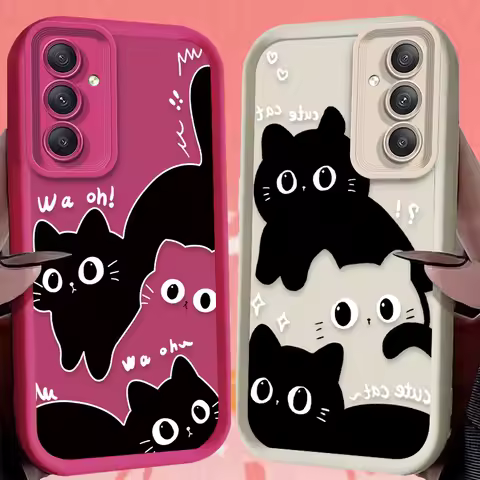 Cute Black Cat Graffiti Silicone Case for Samsung Galaxy A35 A55 A15 A25 A16 A06 A05 A05S A24 A13 A23 A12 A22 A32 A52 A71 A51 4G