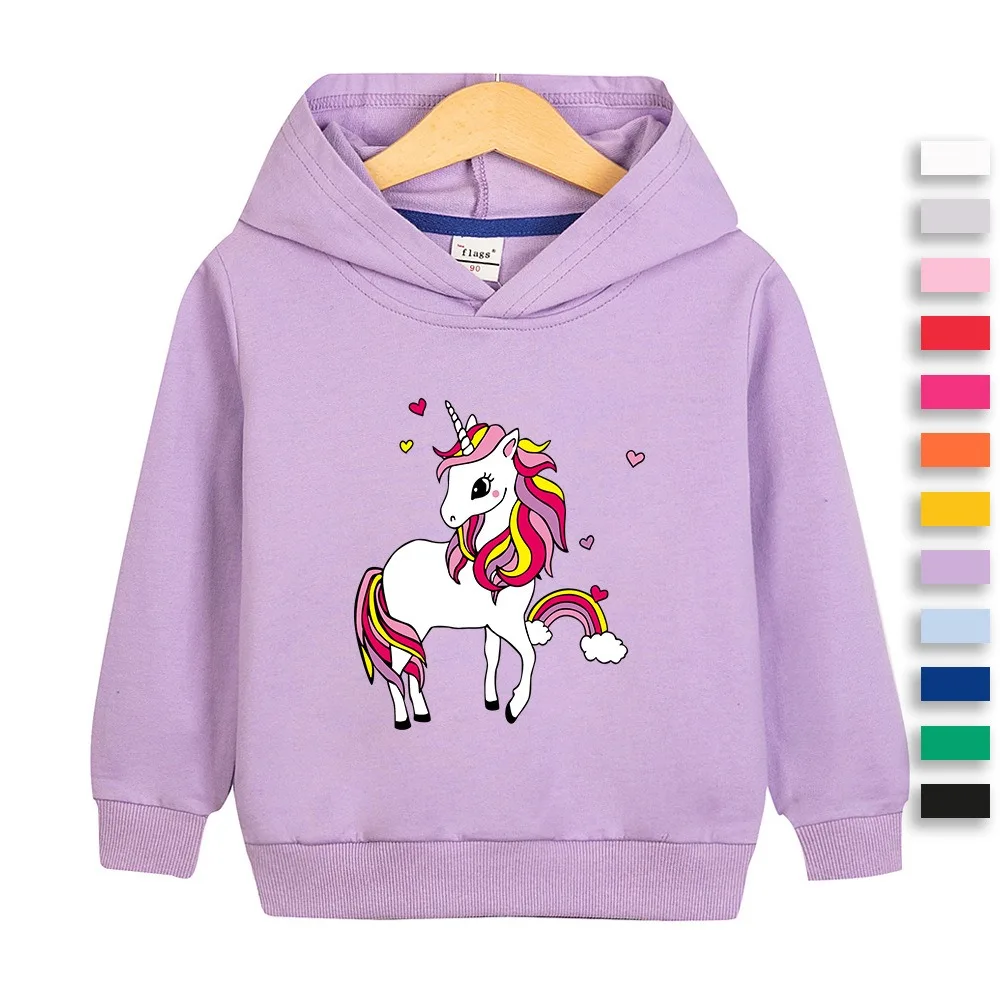 

2024 New Tee Shirt Quality Cotton Girl Tops Hooded Autumn for Children T-shirt Girls Long Sleeve Kids Tops Clothes Unicorn 2-10Y