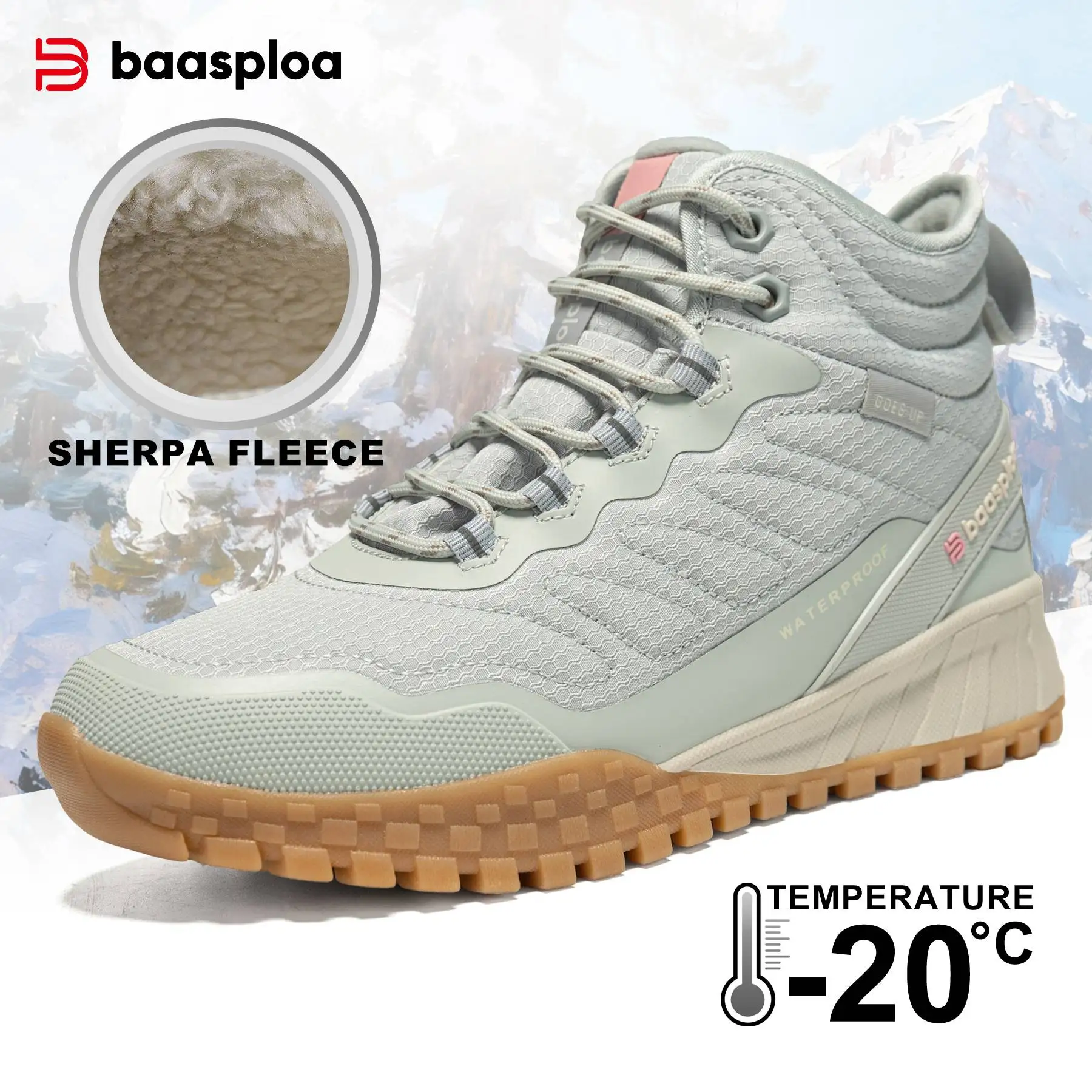 

Baasploa Women Winter Sneakers Waterproof Ankle Boots Women Comfort Warm Plush Walking Shoes Wearresistant Non-Slip Snow Boots