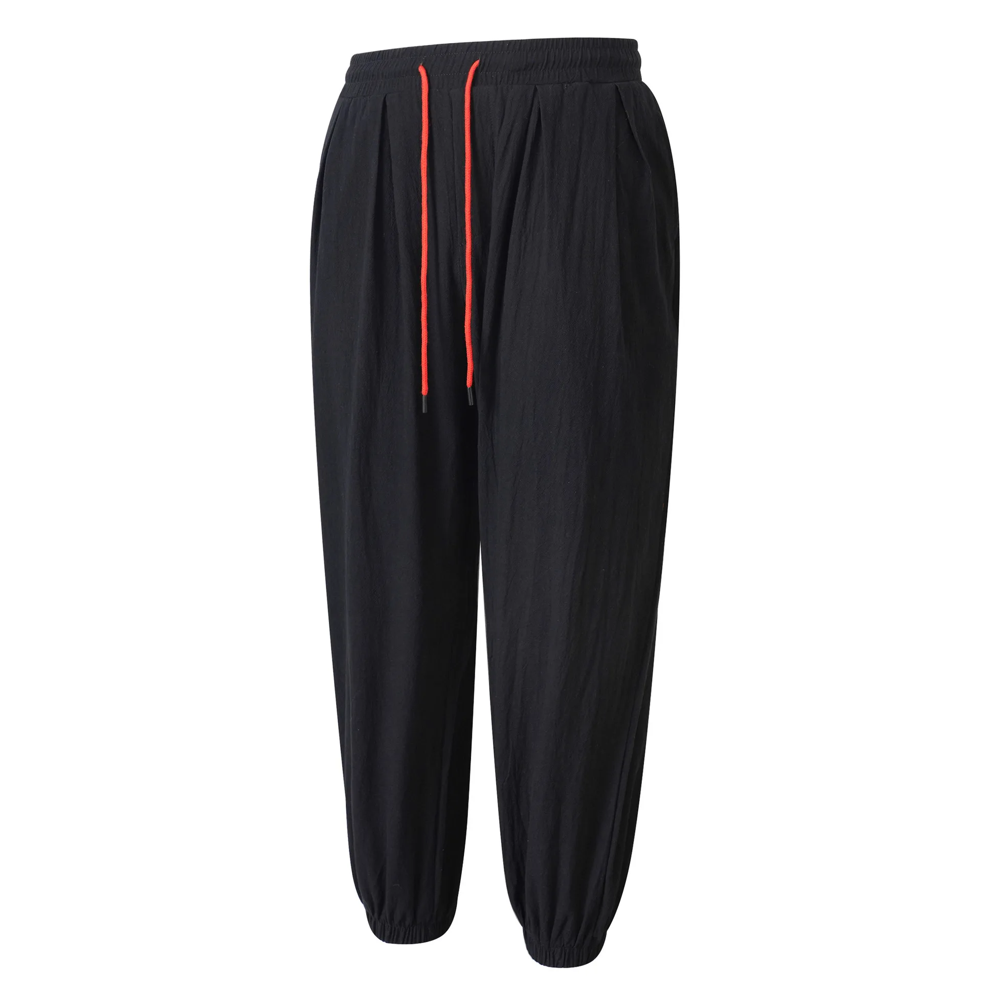 Мужские хлопковые льняные брюки, летние брюки, пляжные брюки, прямые брюки с эластичной резинкой на талии, удобные дышащие повседневные брюки