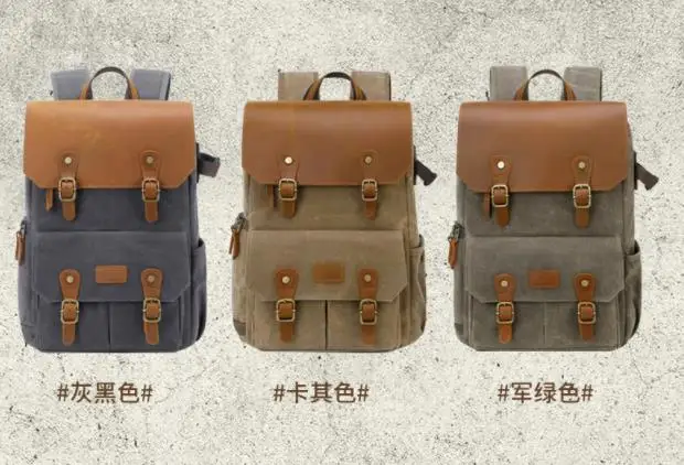 DSLR SLR Camera Backpacks Large-capacity UAV Bag Weather Resistant Waxed Memory Canvas Bags Tripod Holder Vintage Leather