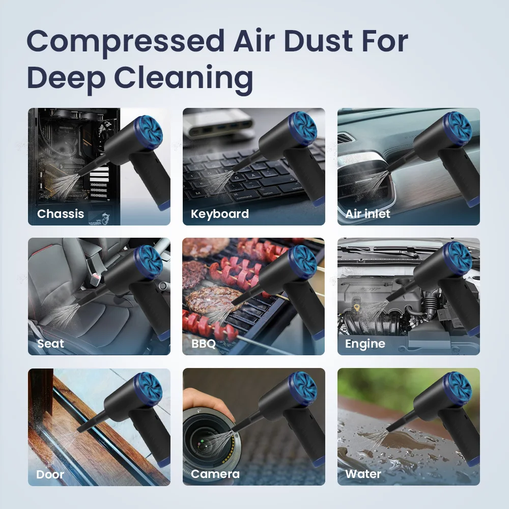 7500mAh Portable Compressed Air Duster 100000 RPM Cordless Duster Blower for Computer Keyboard Camera Cleaning Dust Blowing Gun