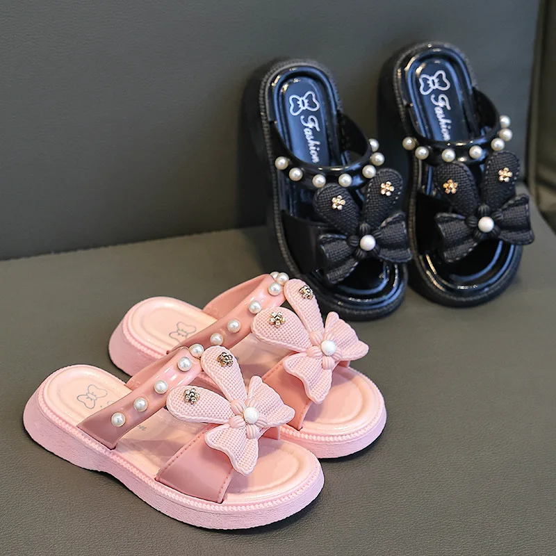 Girl Slippers Cute Bow Princess Summer Sandals 4-12 Years Old Girls Wearing Slippers Outside Children Fashionable Slippers