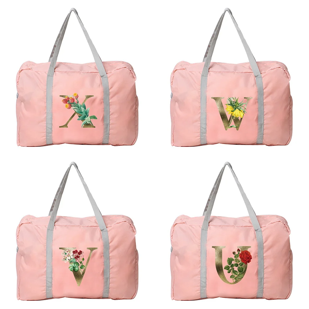 

Handheld Travel Bag with Zipper Large Capacity Spacious Durable Reusable Fashion Duffel Pack Golden Flower Printing Series