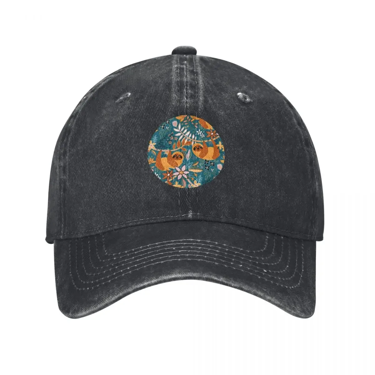 Happy Boho Sloth Floral Baseball Cap black Snap Back Hat Women Hats Men's