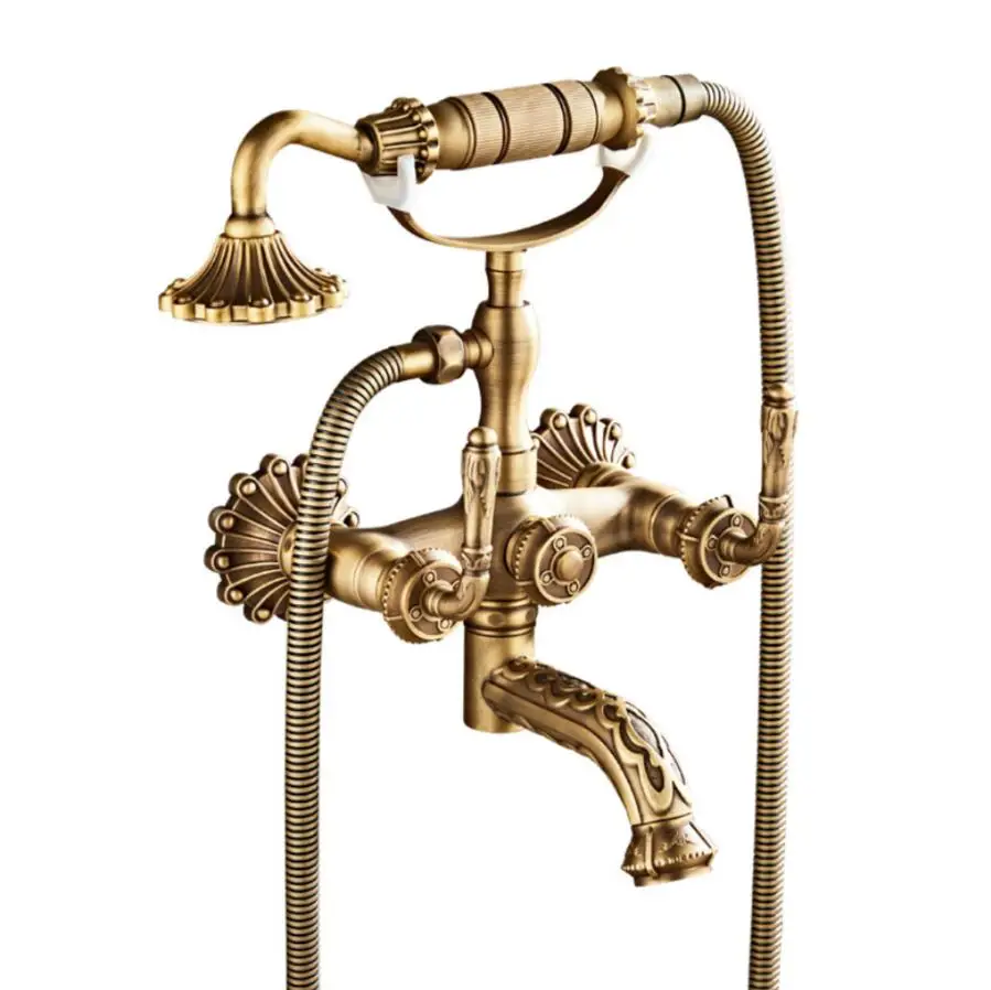 Copper vintage simple shower faucet with European decorative pattern, bathtub faucet, mixer valve for hot and cold water,