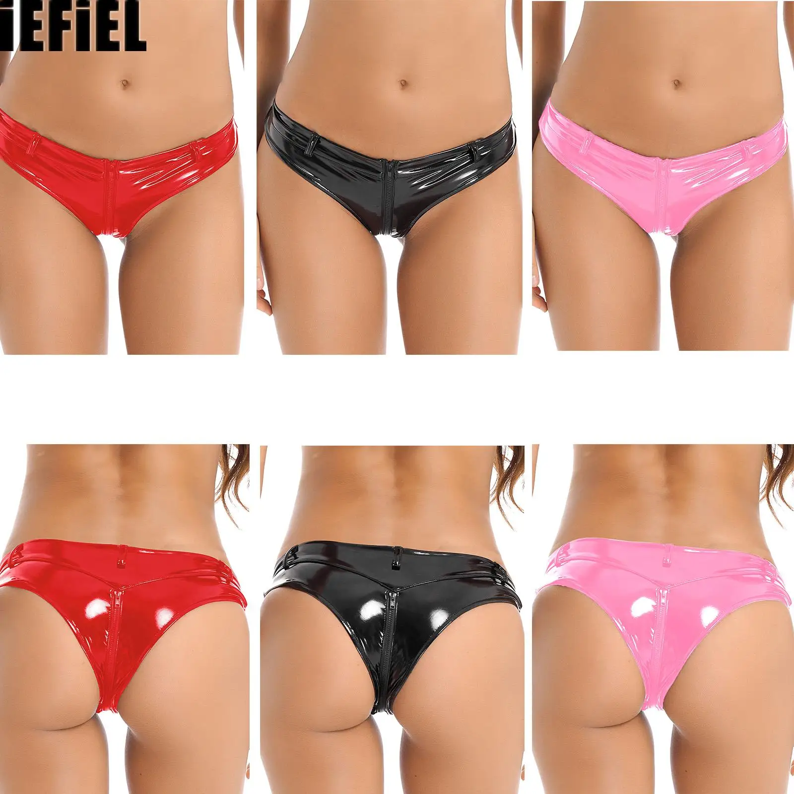 

Женские кожаные трусики, трусики с застежкой-молнией, шорты с промежностью, трусики из лакированной кожи, трусики с низкой талией, популярная Клубная одежда