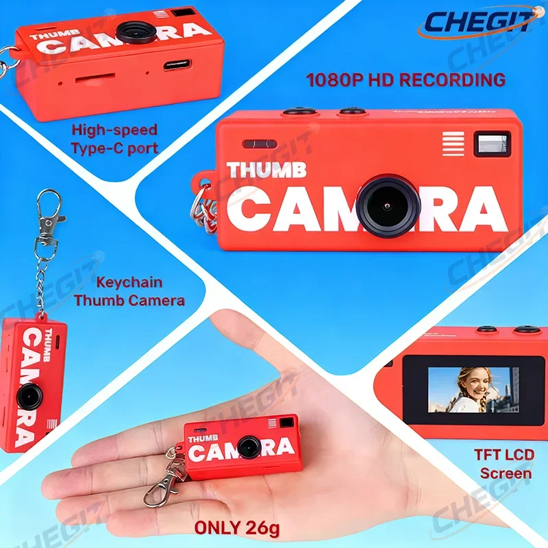 كاميرا رقمية صغيرة 1080P 130 °   عدسة واسعة الزاوية حجم سلسلة المفاتيح الرجعية مع شاشة LCD 0.95 بوصة كاميرا صور هدية عيد ميلاد