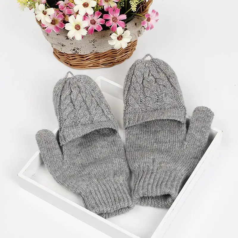 39BD Schwarz Grau Kaffee Kurzer halber Finger fingerloser Wollstrick-Handgelenkhandschuh Winter warm – Detail 3