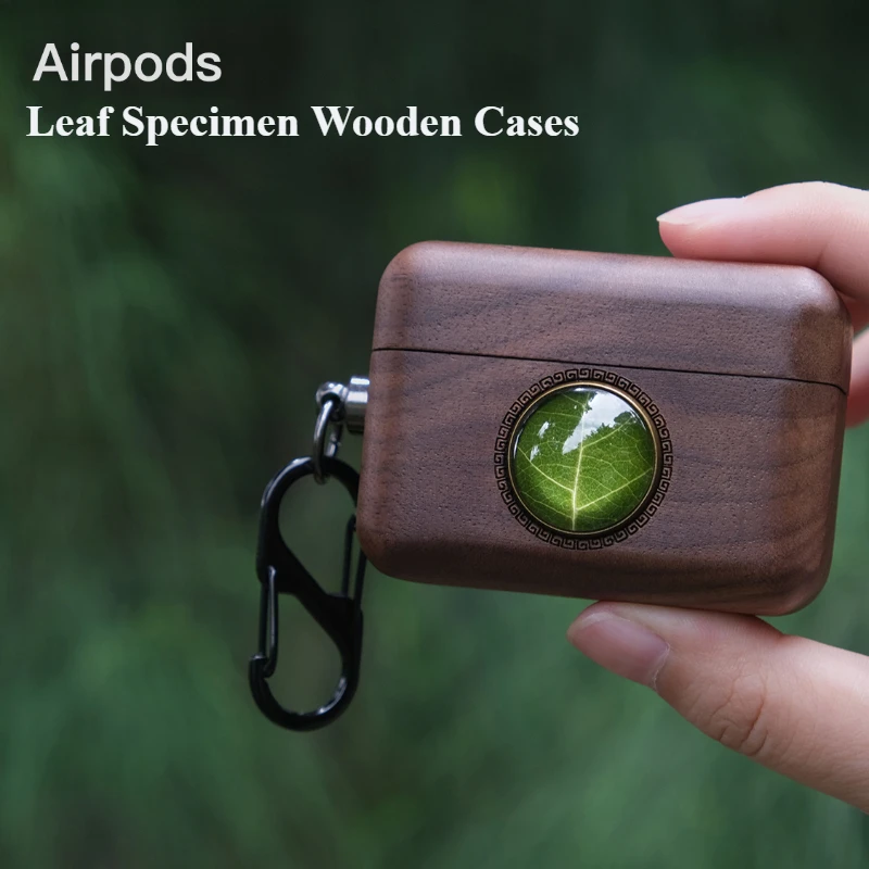 

Leaf Specimen Wooden Airpods Cases Custom Solid Walnut Artisan Protective Sleeve for Air Pods Pro1/2 Case Accessory Gift