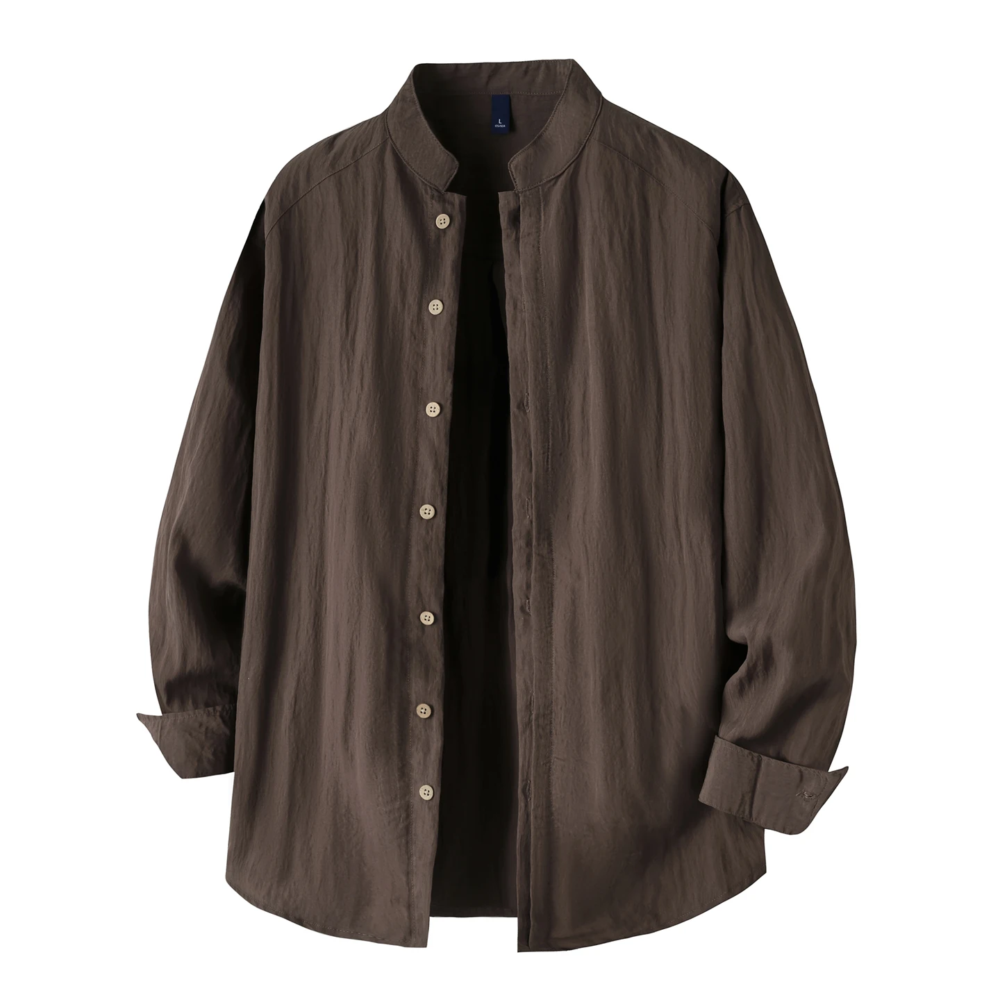 Men Old Money Style Stand Collar Vintage Lightweight Long Sleeve Loose Casual Shirts Man Commuter Korean Streetwear Shirt Blouse