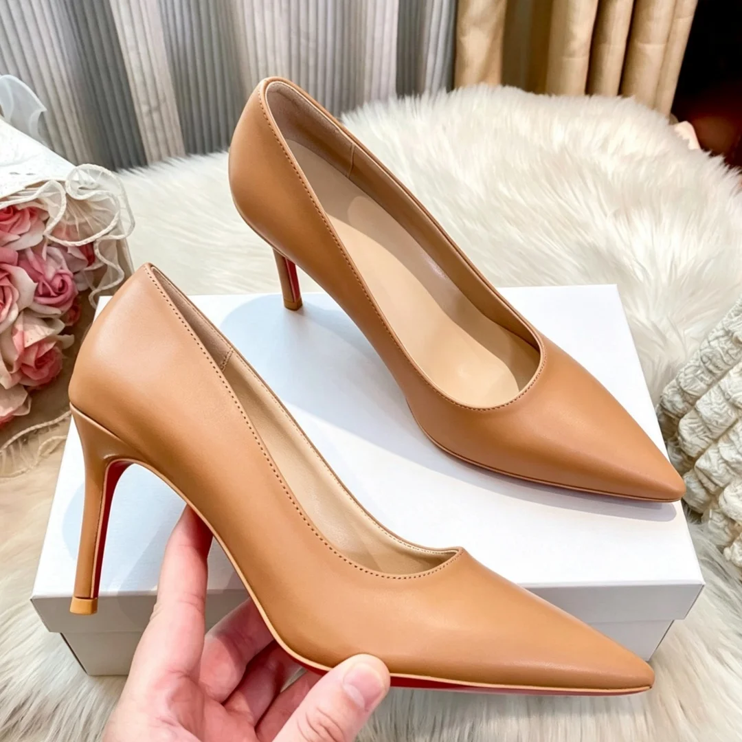 Luxury Brand Women's Shoes Ladies Red Sole Footwear Pointed Toe Stiletto Pumps Leather High Heels Wedding Party Office Dress