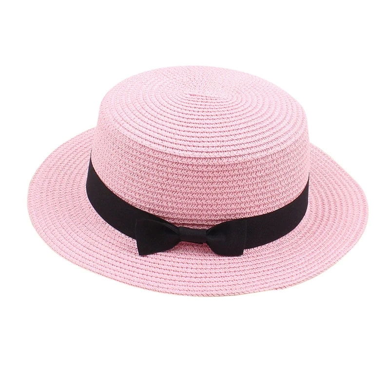 Damen-Sommerhut im britischen Stil, einfacher Strohhut mit kleiner Krempe, koreanischer Stil, Schleifenknoten, flacher Sonnenhut, beliebter Damen-Strohhut – Detail 11