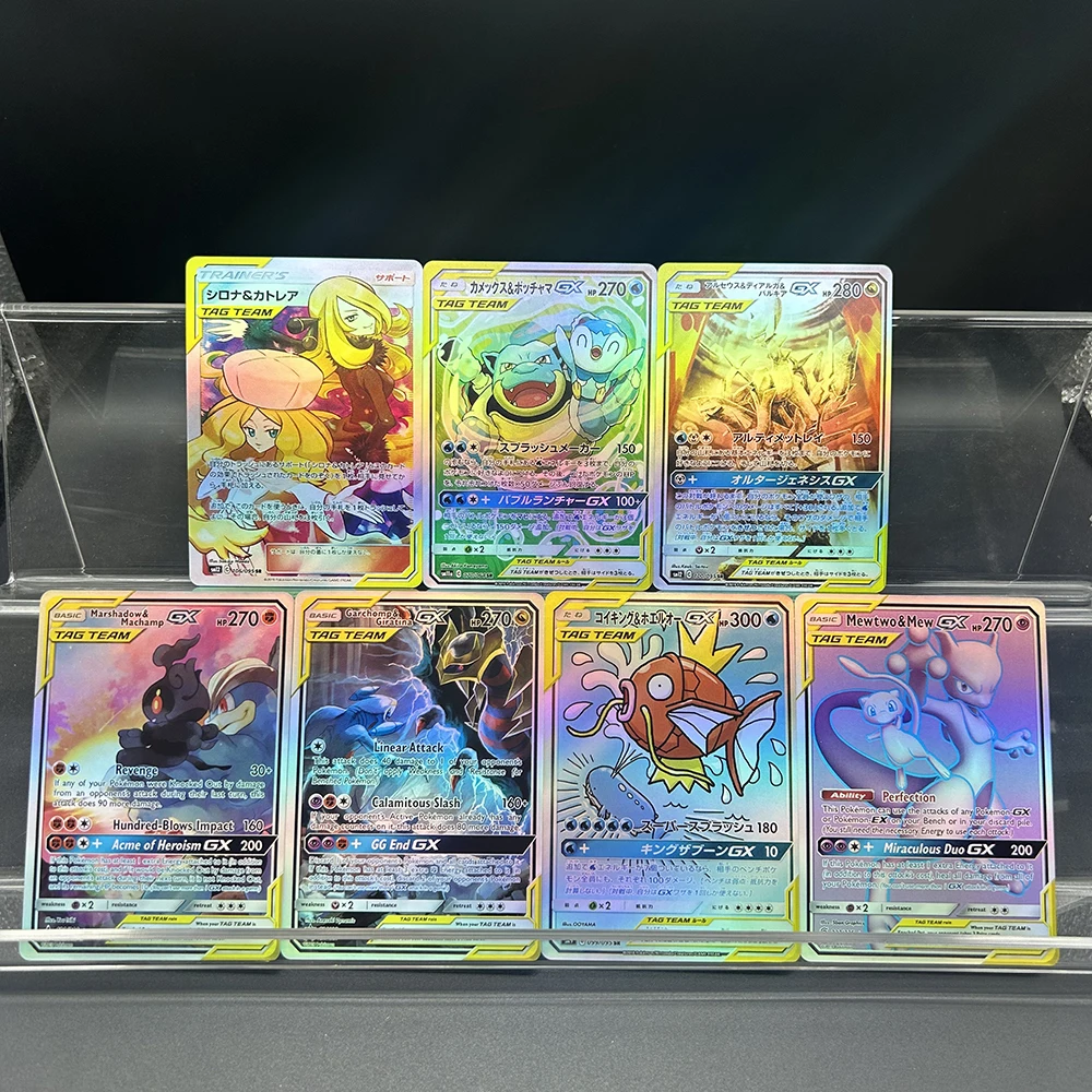 

PTCG Anime DIY Tag Team Collection Cards 199/106 En/jp Marshadow&machamp Mewtwo&mew Gx Flash Trading Collection Card Child Gift
