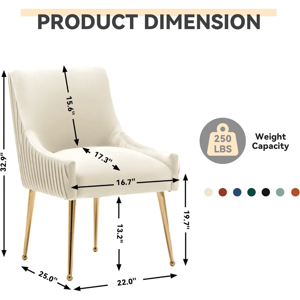 Kursi Makan, Kursi Aksen Set Isi 2, Kursi Ruang Makan Dapur Berlapis Modern dengan Kaki Emas, Ruang Tamu Beludru Berumbai Kain