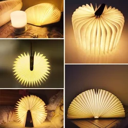 3D Folding Creative LED Night Light RGB Color USB Recharge Wooden Book Light Decor Bedroom Desk Table Lamp for Kid Brithday Gift