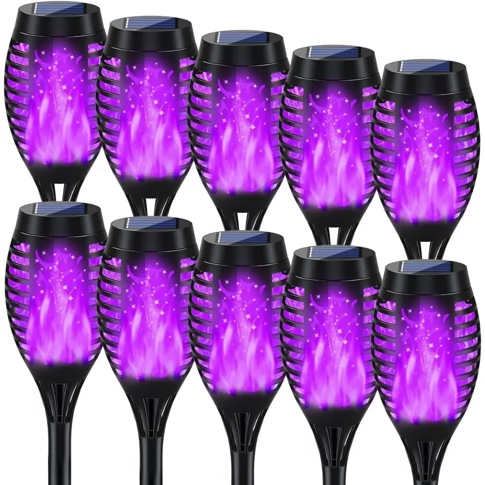 

Outdoor Halloween Decorations, 10Pack Purple Outdoor Halloween Lights with Flickering Flame for Halloween Yard Decorations