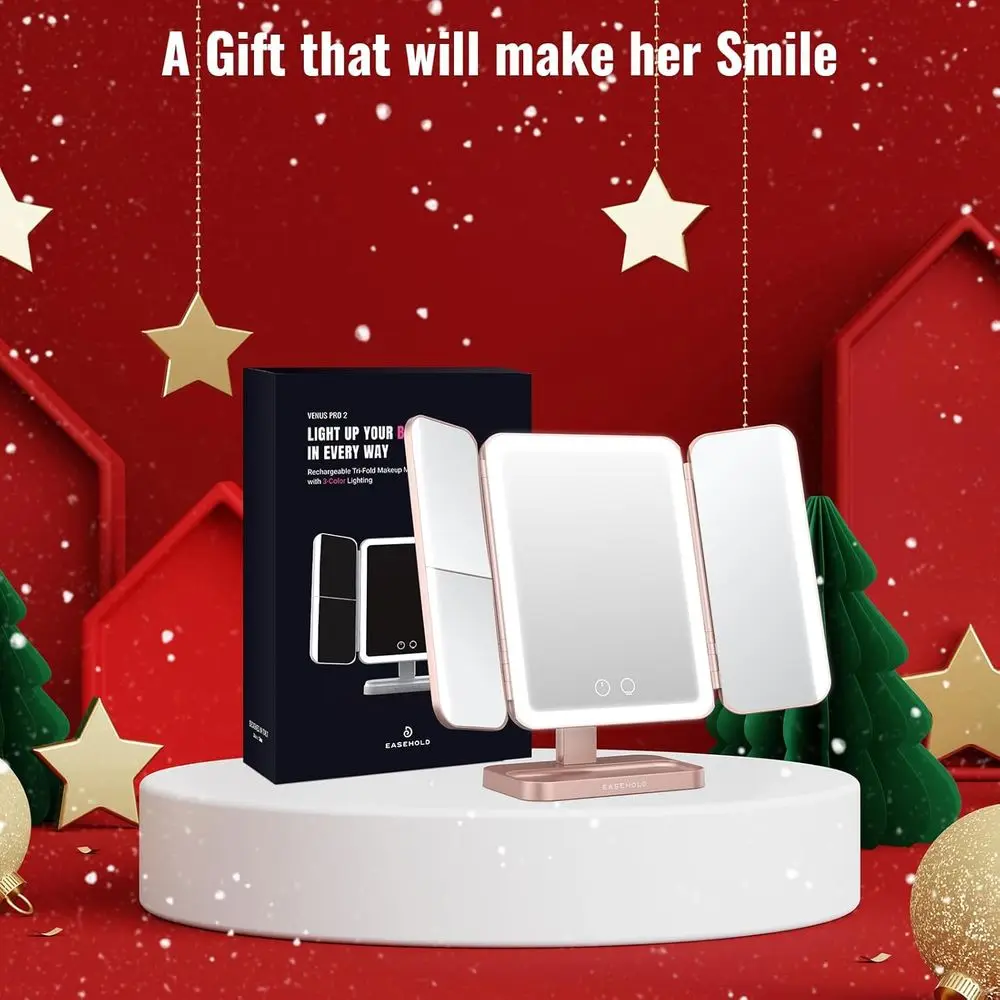 Miroir de courtoisie éclairé avec 116 LED, lumière tricolore, grossissement 2X/3X/10X, batterie 5000mAh, commande tactile, miroir de maquillage G