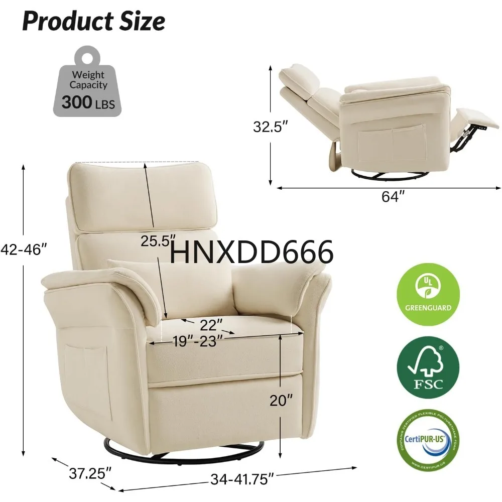 

Nursery Glider Recliner with Adjustable Headrest and Armrests, Power Swivel Rocker Recliner Chair with USB Port and Storage Bags