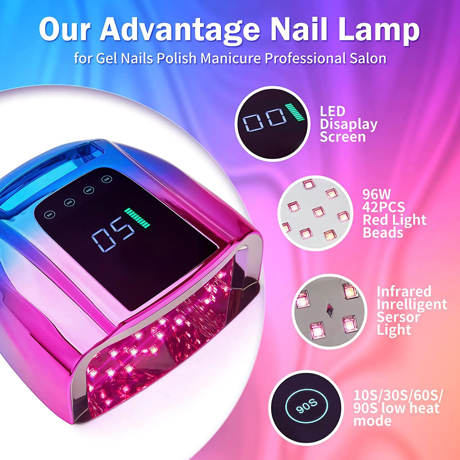 Nova lâmpada recarregável para unhas, 96w, máquina de fototerapia sem fio, máquina de fototerapia para manicure, lâmpada para unhas, elevador