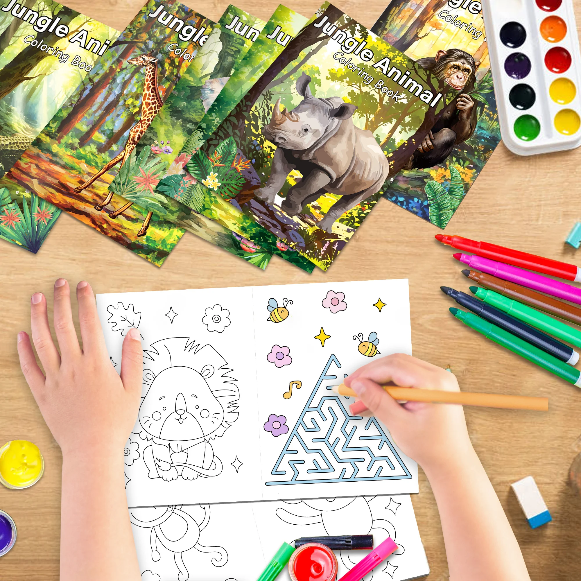9pcs Wild Jungle Animals Coloring Books Graffiti Drawing Painting Book For Kids Gifts Birthday Party Drawing Notebook