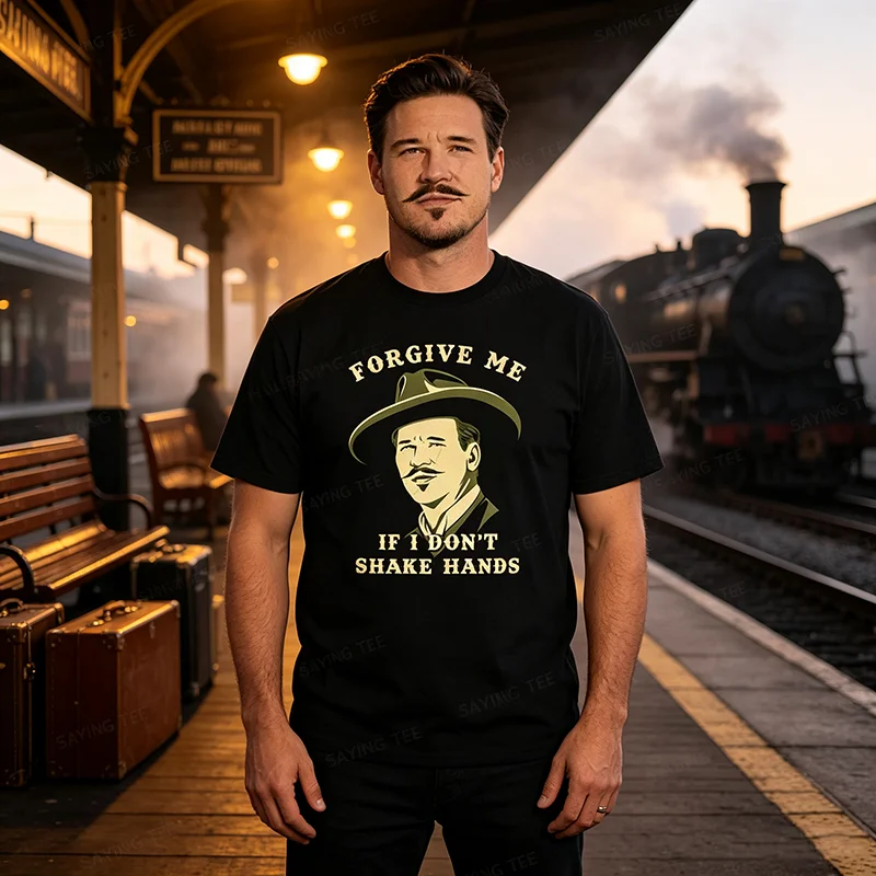 Tombstone Doc Holliday „I Don't Shake Hands“ 90er-Jahre Westernfilm T-Shirt „Say When“ Retro-Stil Vintage Spruch T-Shirt Herrenbekleidung Baumwolle – Detail 4