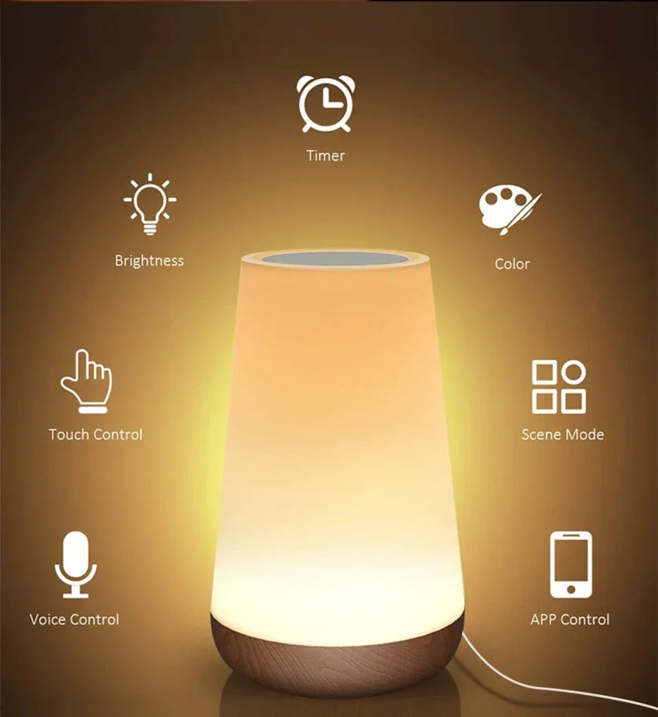 Tuya WiFi Smart Light Bedside Led Night Lights Dimmable Table Lamp RGB Touch Lamp Voice APP Control Google Home Alexa Smartlife