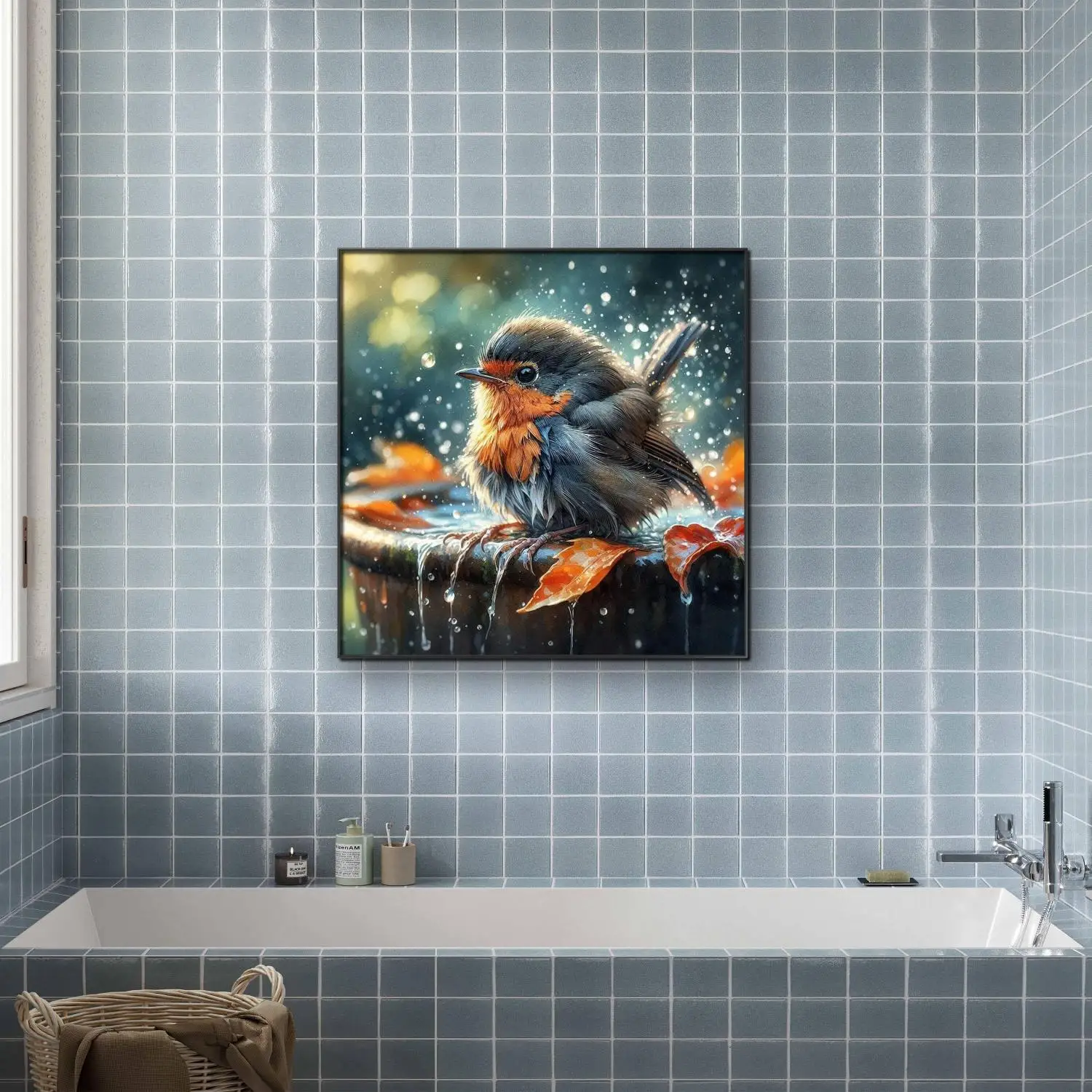 Farm Scenery and Robin DIY Diamond Art Painting Beautiful Birds 5D Diamond Embroidery Hand Mosaic Mural Home Decor Creative Gift