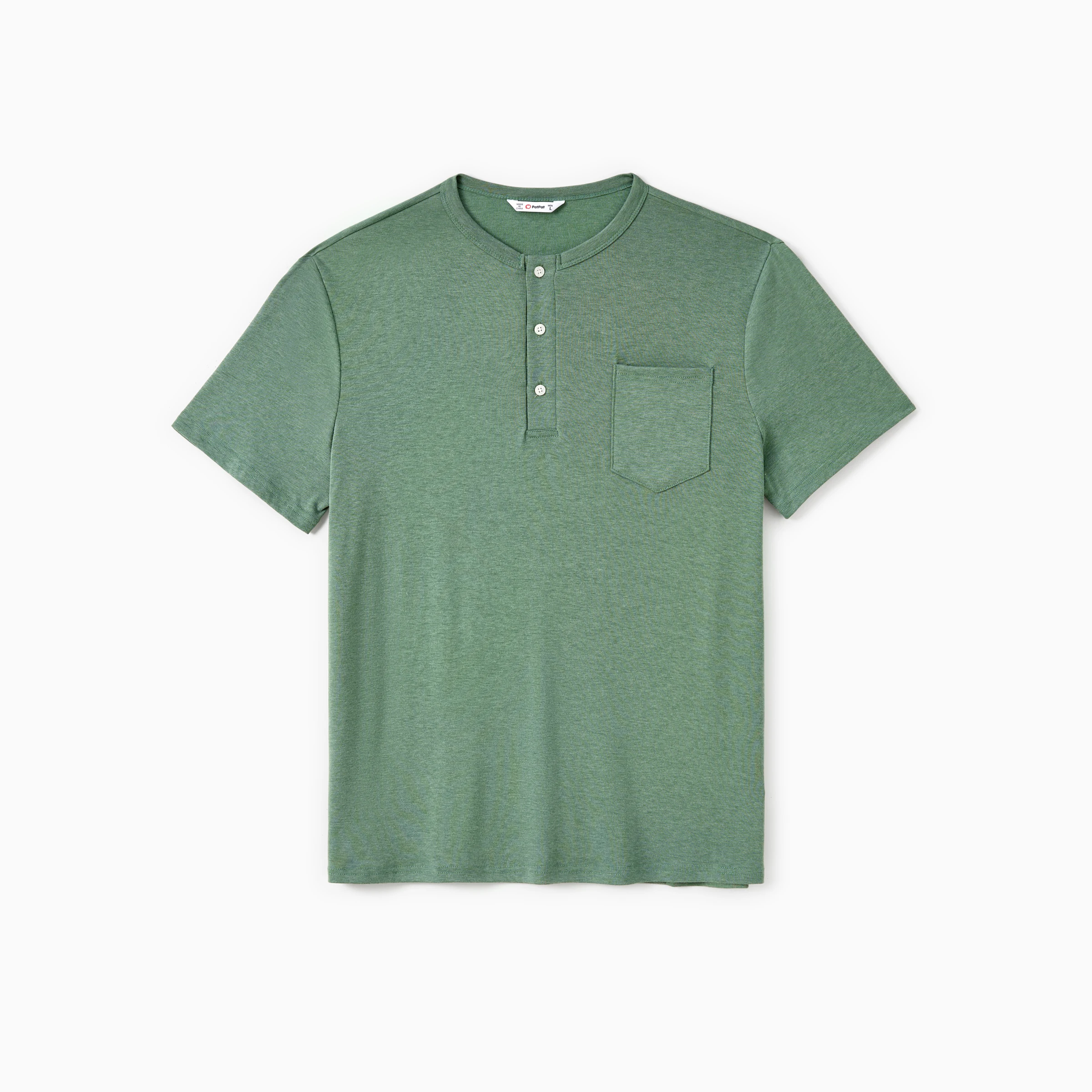 PatPat Family Matching Sets Round Neck Button Solid Color/Raglan-Sleeve Tee or Green Tank Irregular Hem Ruffle Trim Dress