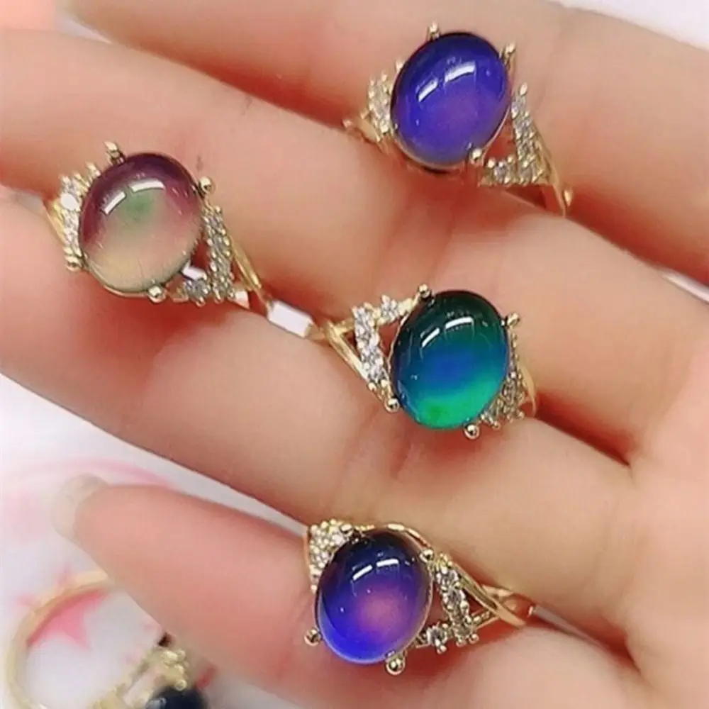 Temperature Control Color Retro Adjustable Mood Rings Moon Stone Oval Changing Color Ring Fashion Jewelry