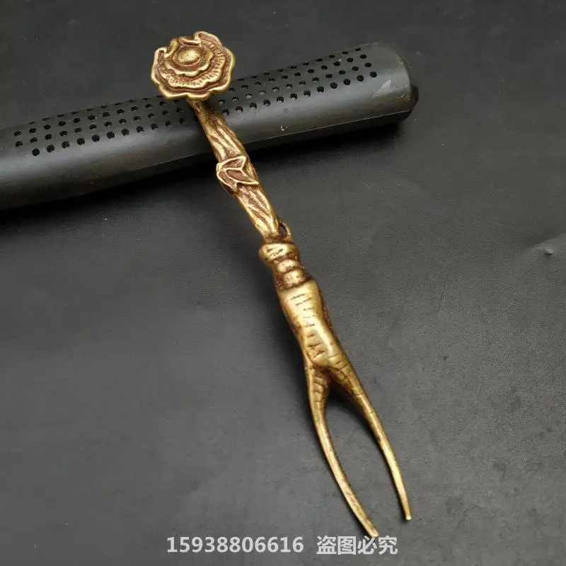 

Solid brass cast ginseng Ruyi pot fork cover fork tea pet copper antique copper miscellaneous collection