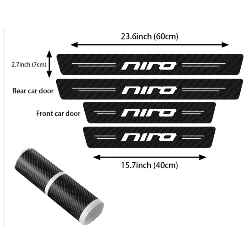 Car Door Sill Protector Sticker Carbon Fiber Threshold Strip for KIA NIRO Logo Trunk Door Bumper Guard Trim Anti Scratch Tape