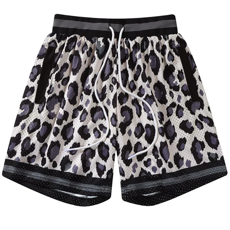 Fashion Leopard Print Basketball Shorts Active Shorts Loose Pockets Cycling Exercise Training Running Sports Short Pants Moto