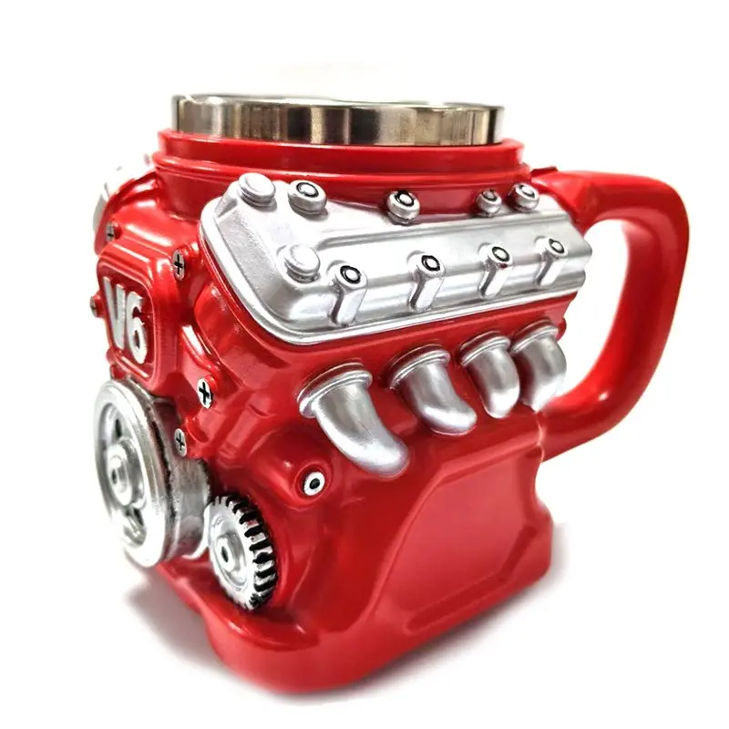 HOTB72A Coffee Mug V6 Engine Stainless Steel Design, Outdoor Cup For Car Engine For Car Lovers Gift For Service Shop