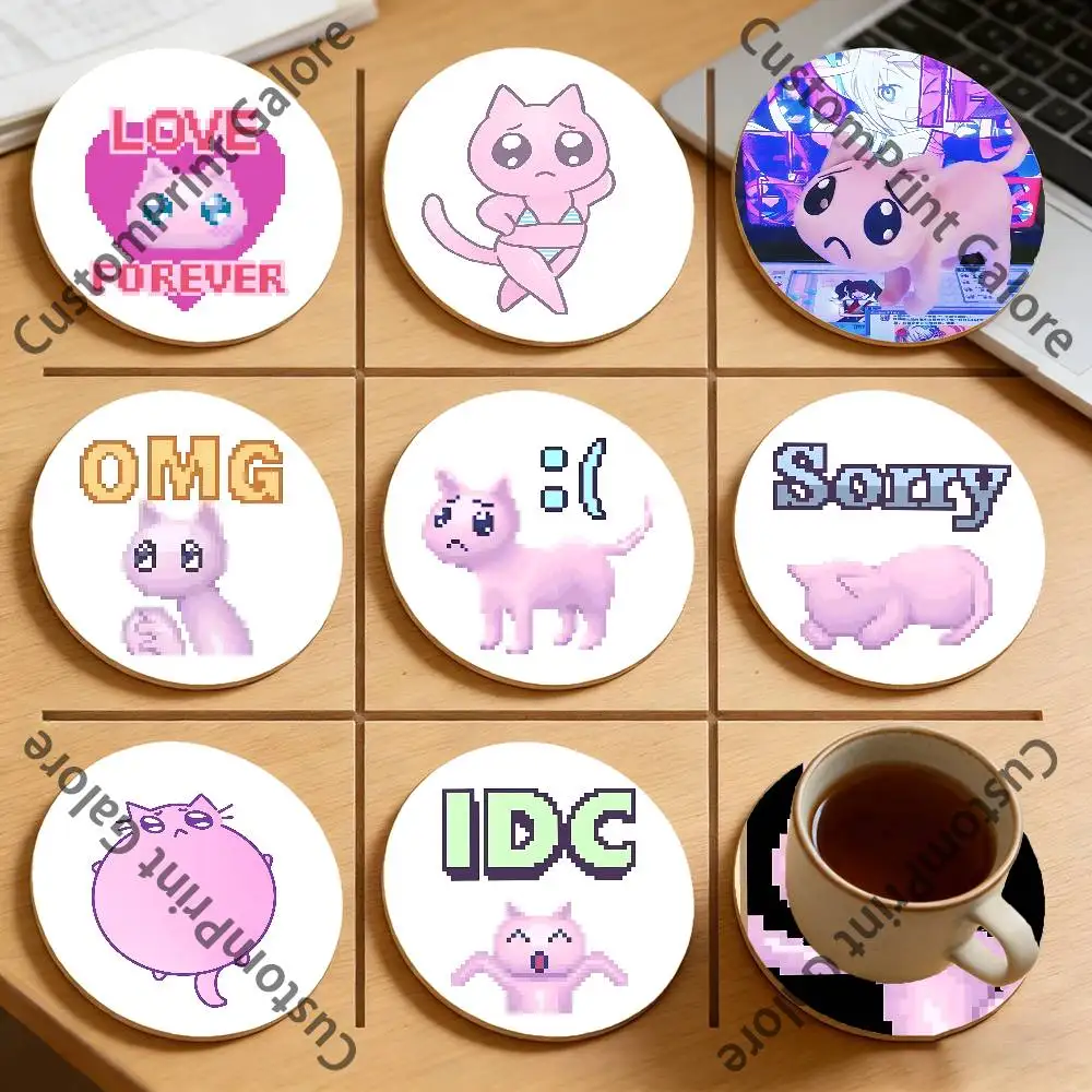 

P-chan Cat Game Needy Streamer Eco-Friendly Pine Coasters HD Print Design Non-Slip, Heat-Resistant Table Protection