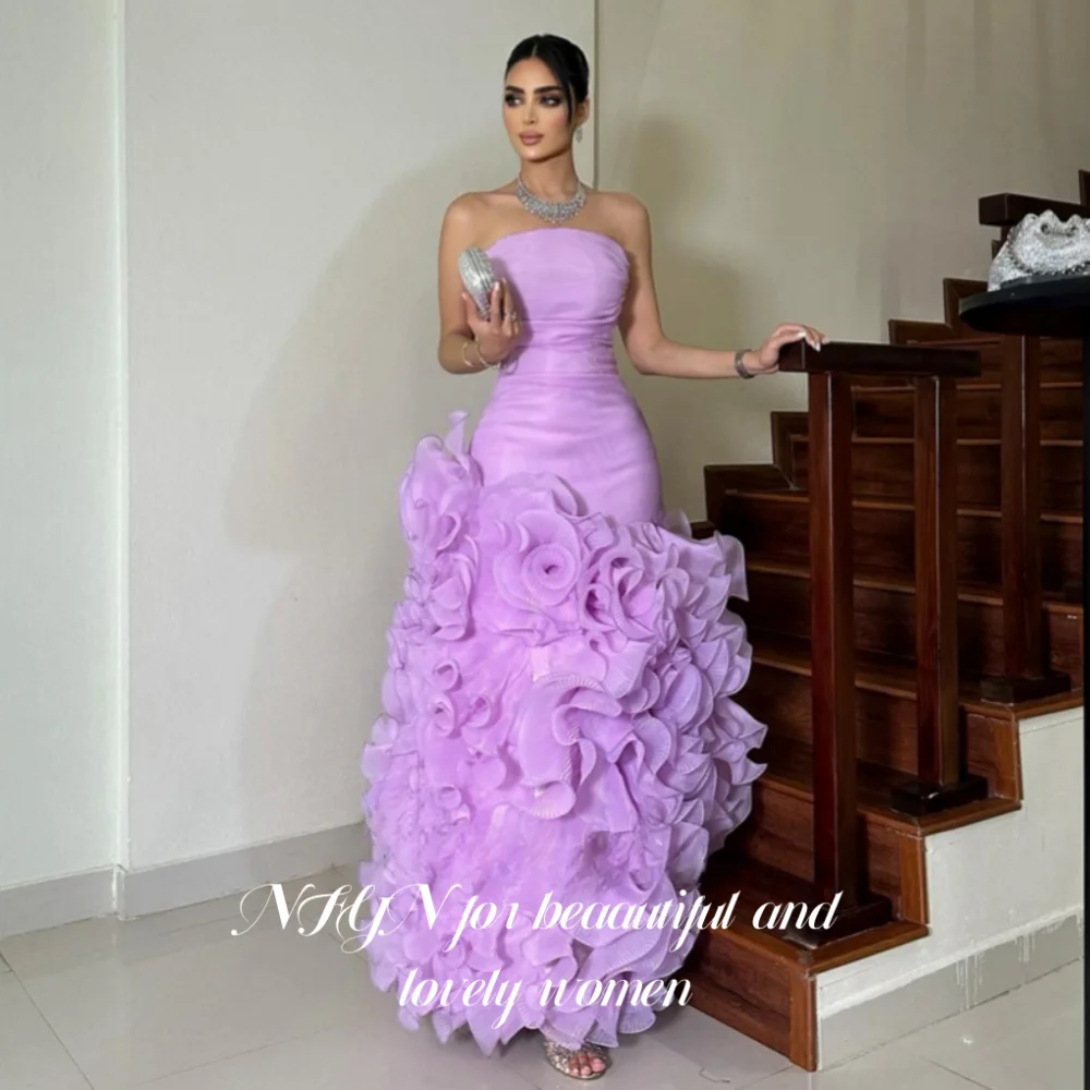 

NFYN Purple Elegant Formal Gown Strapless Backless Prom Dress Flower Type Mermaid Evening Dress for Woman robe de bal Customized