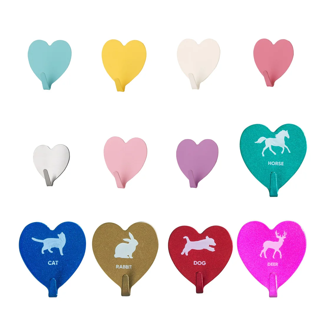 Self Adhesive 3pcs Love Heart Wall Hooks Steel Clothes Hanger Heart-shaped Bathroom Kitchen Towel Clothes Hook