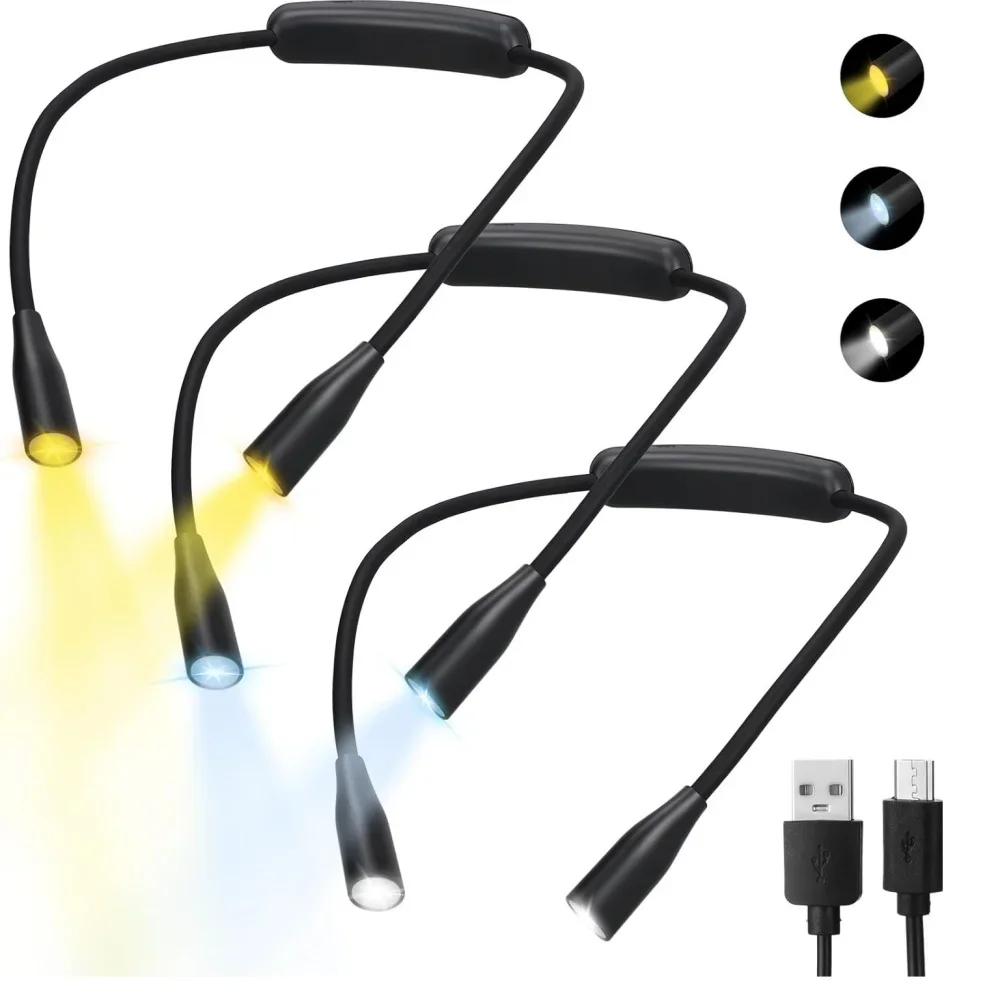 

Rechargeable LED Neck Reading Lights Neck Light for Reading Lamp 3 Colors 9 Brightness Flexible Arm Neck Light Read Book Light