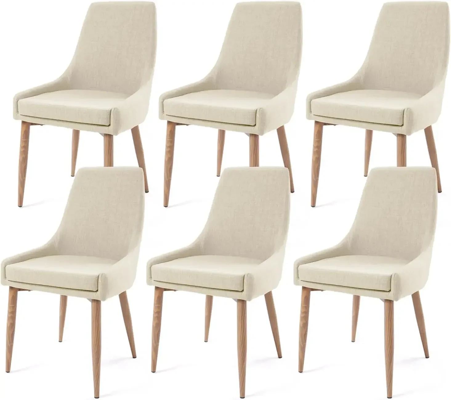 Dining Chairs, Accent Living Room Set of 6 Beige Kitchen and Dining Room Chairs with High Back 6 Pack Fabric Dining Chairs