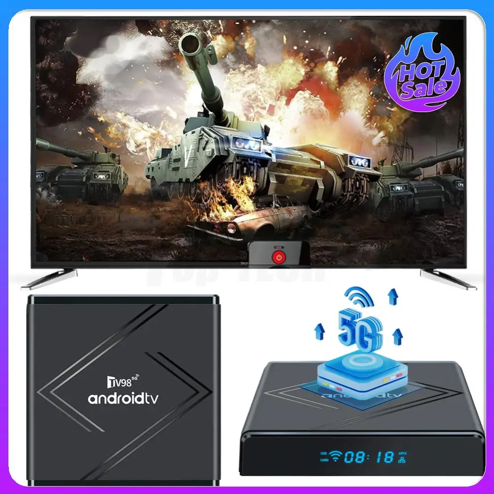 Android 14 TV Box 2.4G/5G Dual WiFi Media Player BT5.0 Set Top Box 2GB 16GB Android Box مع جهاز تحكم عن بعد
