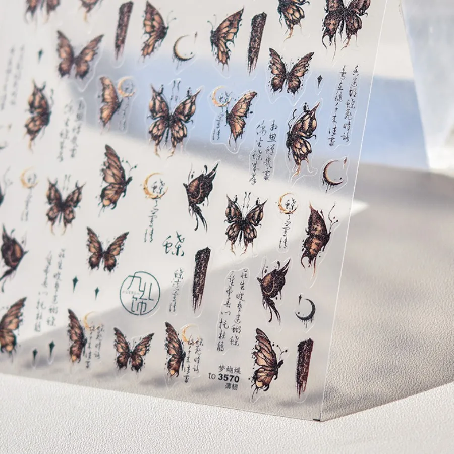 1 stücke 5d exquisite japanische schwarze Schmetterling Nail Art Aufkleber Retro koreanische Kleber