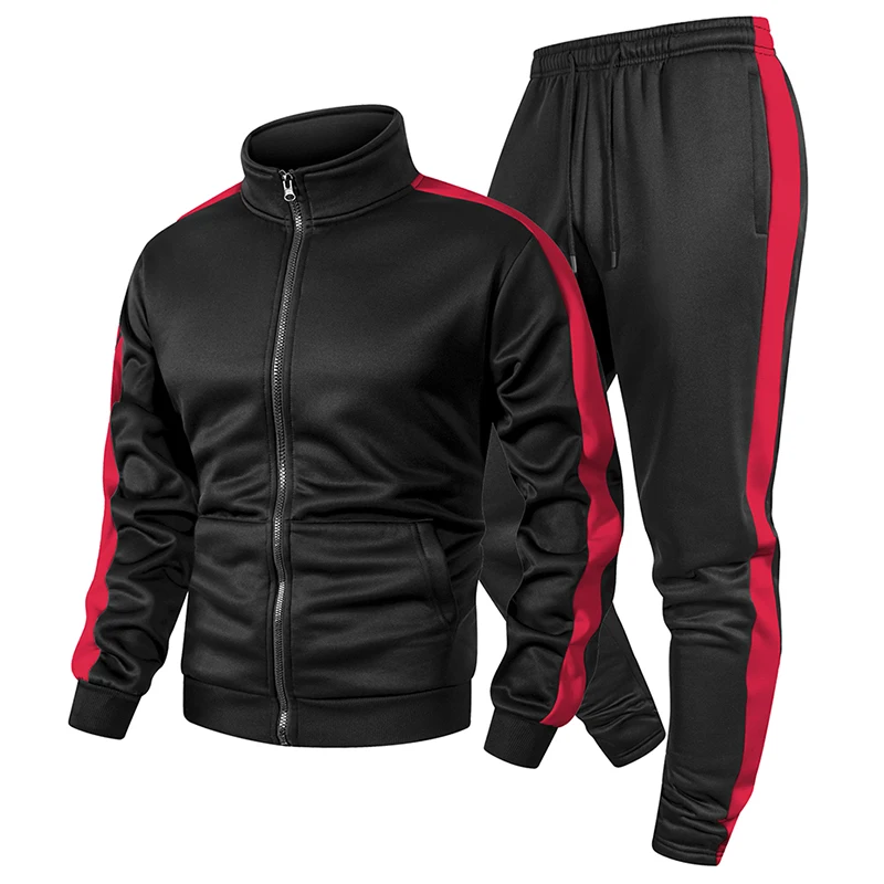 بدلة رياضية للرجال مكونة من قطعتين من ملابس رياضية معطف بسحاب مع جيب كانجا بنطال رياضي للركض