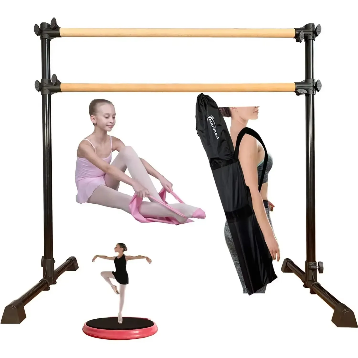 Wood Ballet Barre Bar Portable Height Adjustable Portable Double Freestanding Ballet Fitness Stretch/Dance Bar