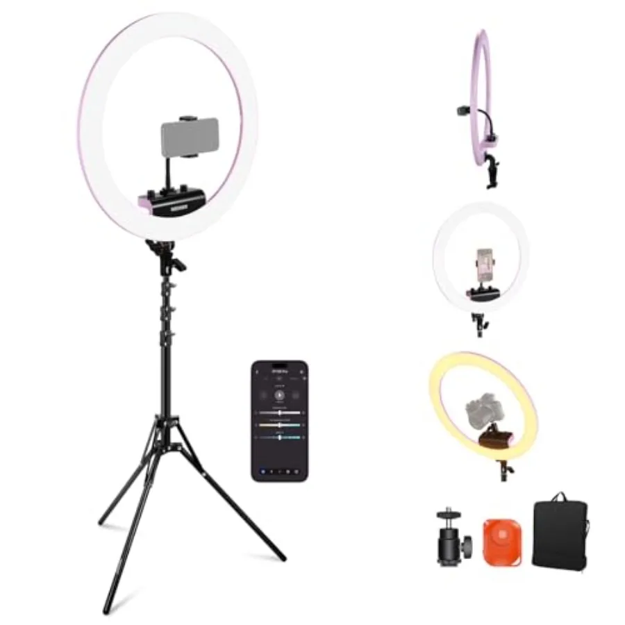 

18 inch Ultra Thin Professional Ring Light with Stand and Phone Holder 45W 2900K-7000K TLCI98 Remote Shutter App Control Softer